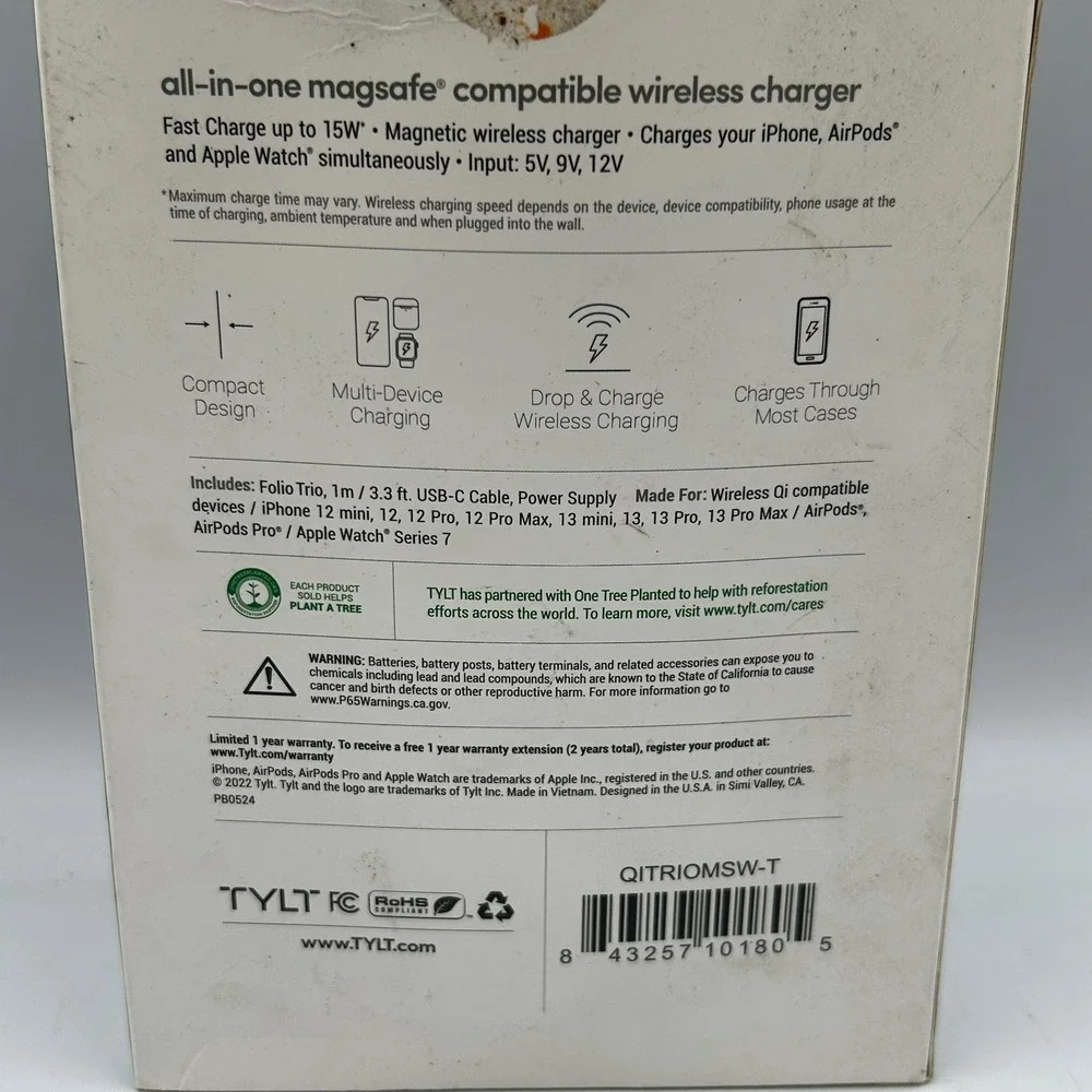 TYLT Folio Trio Wireless Charger White 3-in-1 MagSafe Travel
